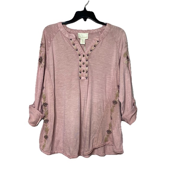 Cynthia Rowley Tops - Cynthia Rowley Mauve Embroidered Floral Blouse‎ Women Sz 1X V Neck Peasant Top